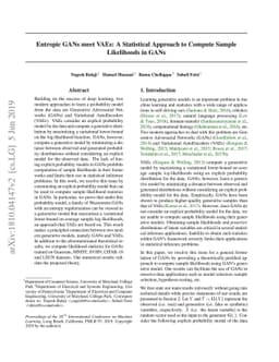 Entropic GANs meet VAEs: A Statistical Approach to Compute Sample
  Likelihoods in GANs