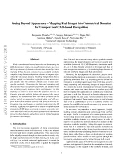 Seeing Beyond Appearance - Mapping Real Images into Geometrical Domains
  for Unsupervised CAD-based Recognition