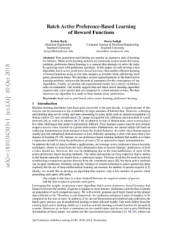 Batch Active Preference-Based Learning of Reward Functions