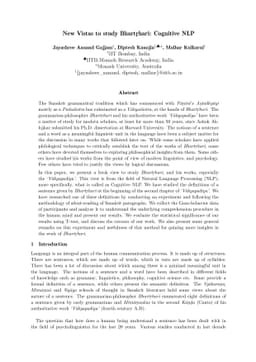 New Vistas to study Bhartrhari: Cognitive NLP