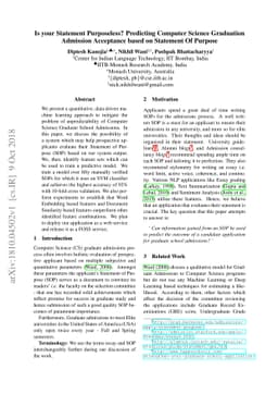 Is your Statement Purposeless? Predicting Computer Science Graduation
  Admission Acceptance based on Statement Of Purpose