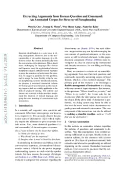 Extracting Arguments from Korean Question and Command: An Annotated
  Corpus for Structured Paraphrasing