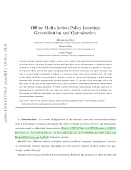 Offline Multi-Action Policy Learning: Generalization and Optimization