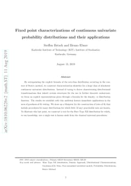 Fixed point characterizations of continuous univariate probability
  distributions and their applications