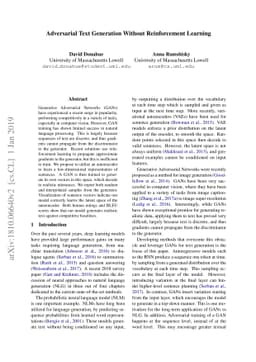 Adversarial Text Generation Without Reinforcement Learning