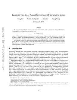 Learning Two-layer Neural Networks with Symmetric Inputs
