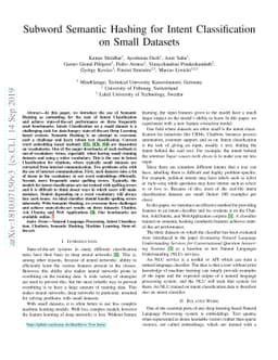 Subword Semantic Hashing for Intent Classification on Small Datasets