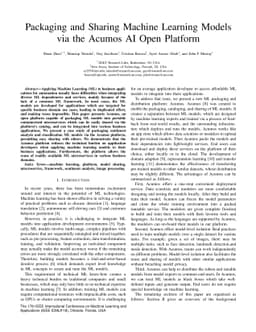 Packaging and Sharing Machine Learning Models via the Acumos AI Open
  Platform