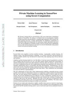Private Machine Learning in TensorFlow using Secure Computation