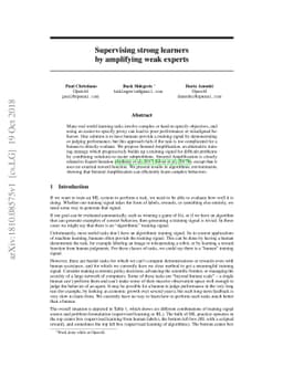 Supervising strong learners by amplifying weak experts