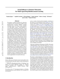 Social Influence as Intrinsic Motivation for Multi-Agent Deep
  Reinforcement Learning