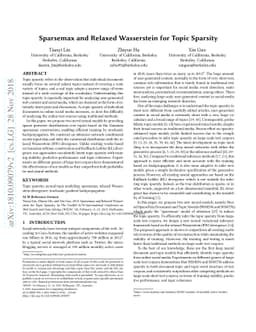 Sparsemax and Relaxed Wasserstein for Topic Sparsity