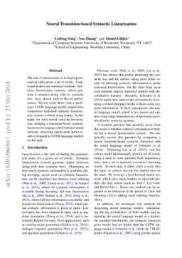 Neural Transition-based Syntactic Linearization