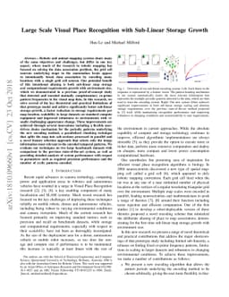 Large scale visual place recognition with sub-linear storage growth