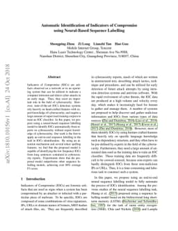 Automatic Identification of Indicators of Compromise using Neural-Based
  Sequence Labelling