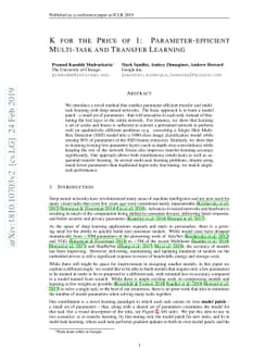 K for the Price of 1: Parameter-efficient Multi-task and Transfer
  Learning