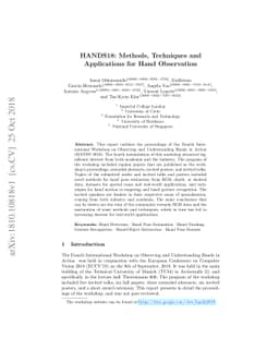 HANDS18: Methods, Techniques and Applications for Hand Observation