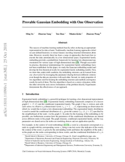 Provable Gaussian Embedding with One Observation