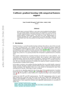CatBoost: gradient boosting with categorical features support