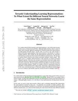 Towards Understanding Learning Representations: To What Extent Do
  Different Neural Networks Learn the Same Representation