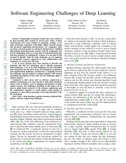 Software Engineering Challenges of Deep Learning