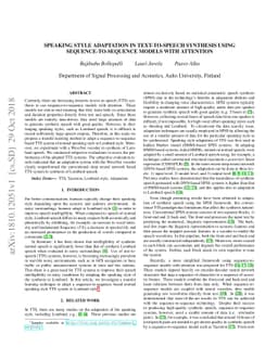Speaking style adaptation in Text-To-Speech synthesis using
  Sequence-to-sequence models with attention