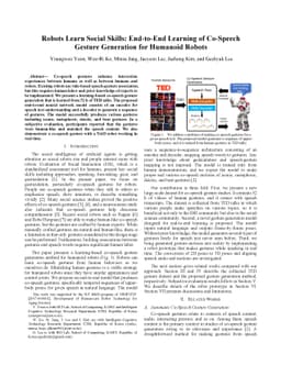 Robots Learn Social Skills: End-to-End Learning of Co-Speech Gesture
  Generation for Humanoid Robots
