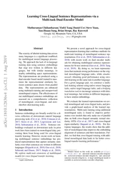 Learning Cross-Lingual Sentence Representations via a Multi-task
  Dual-Encoder Model