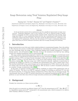 Image Restoration using Total Variation Regularized Deep Image Prior