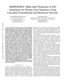 DEEPGONET: Multi-label Prediction of GO Annotation for Protein from
  Sequence Using Cascaded Convolutional and Recurrent Network