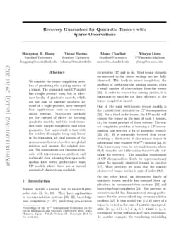 Recovery Guarantees for Quadratic Tensors with Sparse Observations
