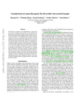 Unauthorized AI cannot Recognize Me: Reversible Adversarial Example