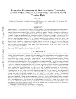 Examining Performance of Sketch-to-Image Translation Models with
  Multiclass Automatically Generated Paired Training Data