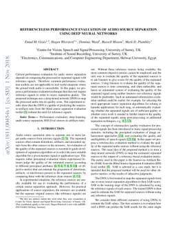 Referenceless Performance Evaluation of Audio Source Separation using
  Deep Neural Networks
