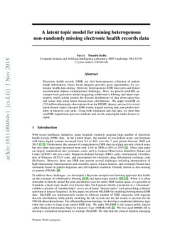 A latent topic model for mining heterogenous non-randomly missing
  electronic health records data