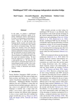 Multilingual NMT with a language-independent attention bridge