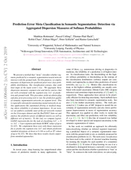 Prediction Error Meta Classification in Semantic Segmentation: Detection
  via Aggregated Dispersion Measures of Softmax Probabilities