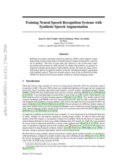 Training Neural Speech Recognition Systems with Synthetic Speech
  Augmentation