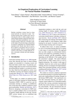 An Empirical Exploration of Curriculum Learning for Neural Machine
  Translation