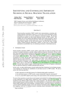 Identifying and Controlling Important Neurons in Neural Machine
  Translation