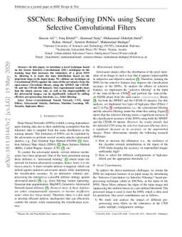 SSCNets: Robustifying DNNs using Secure Selective Convolutional Filters