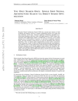 You Only Search Once: Single Shot Neural Architecture Search via Direct
  Sparse Optimization
