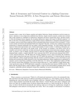 Role of Awareness and Universal Context in a Spiking Conscious Neural
  Network (SCNN): A New Perspective and Future Directions
