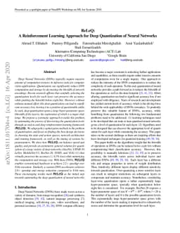 ReLeQ: A Reinforcement Learning Approach for Deep Quantization of Neural
  Networks