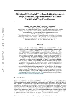 AttentionXML: Label Tree-based Attention-Aware Deep Model for
  High-Performance Extreme Multi-Label Text Classification