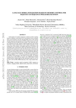 Language model integration based on memory control for sequence to sequence speech recognition