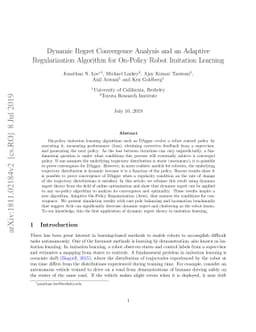 Dynamic Regret Convergence Analysis and an Adaptive Regularization
  Algorithm for On-Policy Robot Imitation Learning