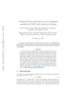 A Quasi-Newton algorithm on the orthogonal manifold for NMF with
  transform learning