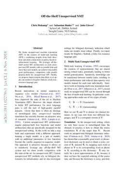Off-the-Shelf Unsupervised NMT