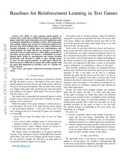 Baselines for Reinforcement Learning in Text Games